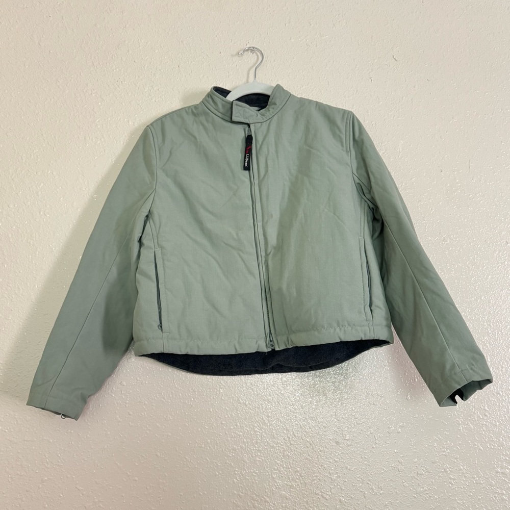 L.L. Bean Vintage Sage Green Cropped Canvas Fleece Lined Jacket